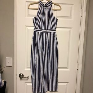 J. Crew Blue And White Halter Jumpsuit